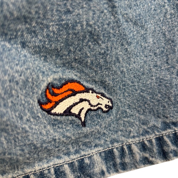 VTG Denver Broncos Jorts Lee Sport Denim Shorts 36 Embroidered Pleated Rare! - Picture 1 of 8